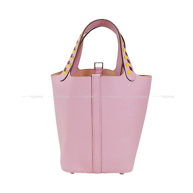 HERMES Handbag Picotin Lock 18 PM Tressage De Cuir Chevron Mauve sylvestre/Rouge H/Jaune de Naples Veau Epsom Silver HW Stamp Y[EXCELLENT][Authentic]