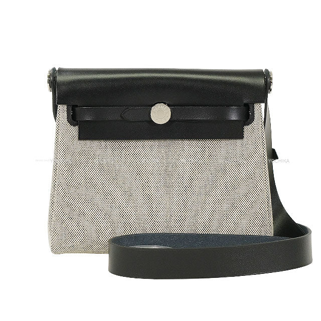 HERMES Shoulder bag Herbag Zip 20 Mini Noir (Black)/Ecru Toile Militaire/Vache Hunter Silver HW Stamp K[BRAND NEW][Authentic]