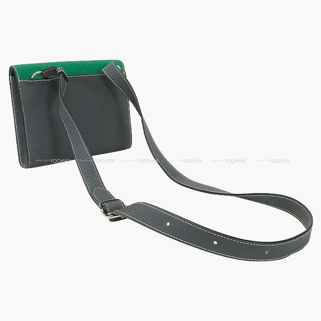 [Pre-loved] HERMES Messenger bag Sac a depeches 21 2 Color Block Gris Misty/Vert Vertigo/Jaune Poussin Veau Togo Silver HW Stamp W[LIKE NEW][Authentic]