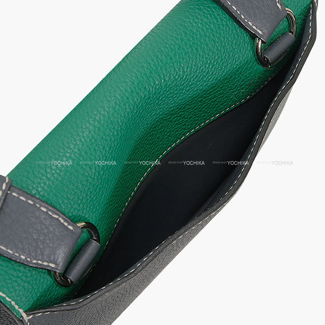 [Pre-loved] HERMES Messenger bag Sac a depeches 21 2 Color Block Gris Misty/Vert Vertigo/Jaune Poussin Veau Togo Silver HW Stamp W[LIKE NEW][Authentic]