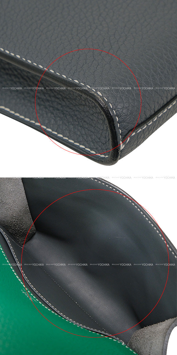 [Pre-loved] HERMES Messenger bag Sac a depeches 21 2 Color Block Gris Misty/Vert Vertigo/Jaune Poussin Veau Togo Silver HW Stamp W[LIKE NEW][Authentic]