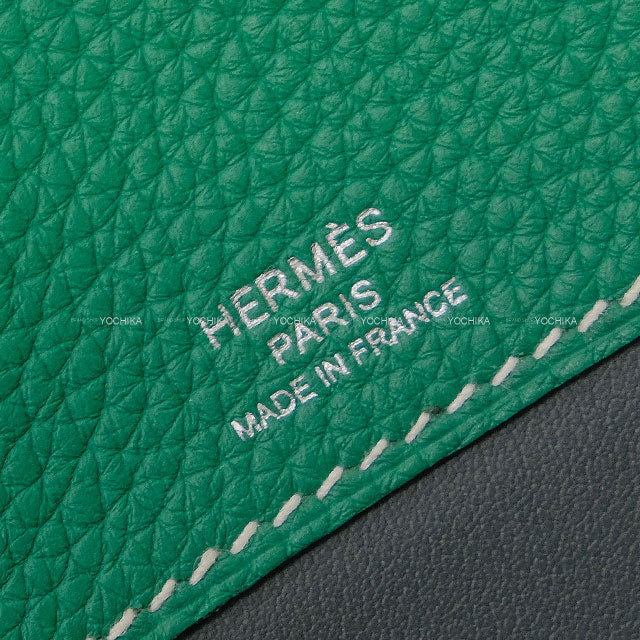 [Pre-loved] HERMES Messenger bag Sac a depeches 21 2 Color Block Gris Misty/Vert Vertigo/Jaune Poussin Veau Togo Silver HW Stamp W[LIKE NEW][Authentic]