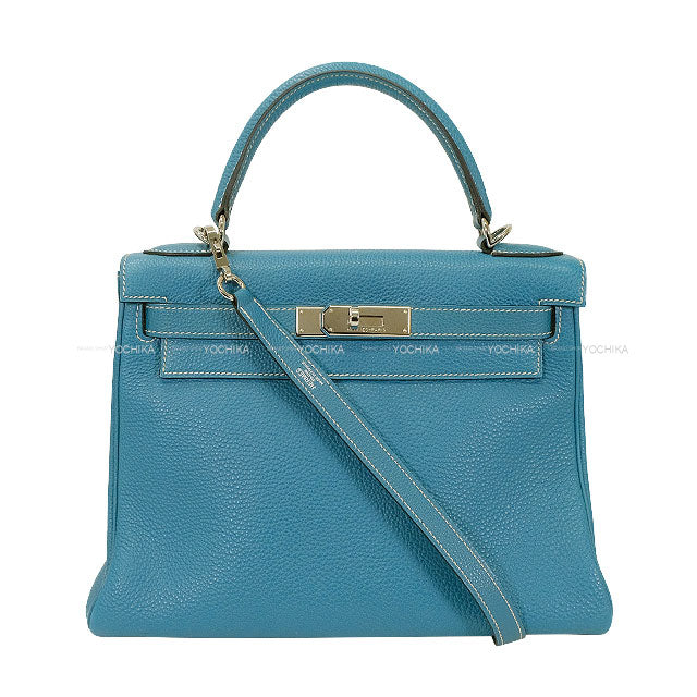 [Pre-loved] HERMES Shoulder bag Kelly28 Retourne Bleu Jean Veau Togo Silver HW Stamp □L[LIKE NEW][Authentic]