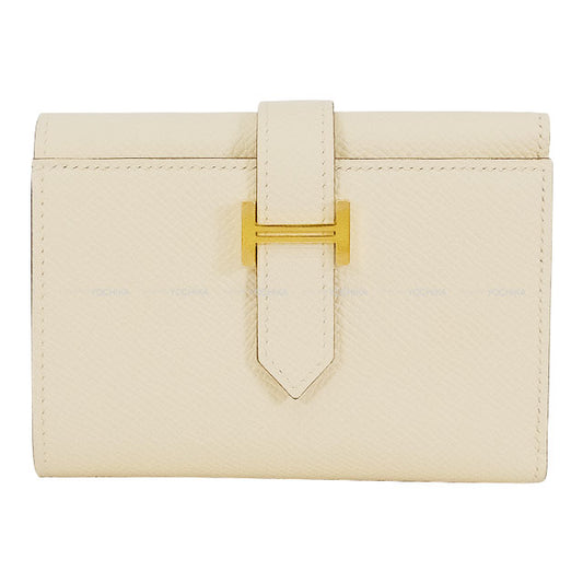 HERMES Tri-fold wallet Bearn Combine Verso Nata/Lime Veau Epsom Gold HW Stamp W[BRAND NEW][Authentic]