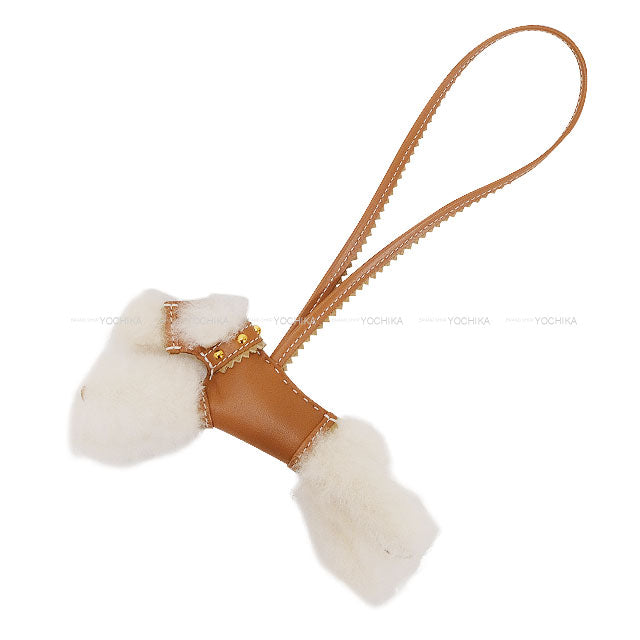 HERMES bag charm Buddy with Studs Collar Gold/Poussiere/Ecru Agneau Milo/Mouton Gold HW Stamp K[BRAND NEW][Authentic]