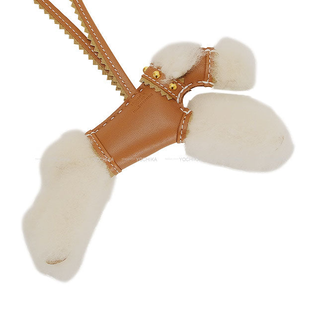 HERMES bag charm Buddy with Studs Collar Gold/Poussiere/Ecru Agneau Milo/Mouton Gold HW Stamp K[BRAND NEW][Authentic]