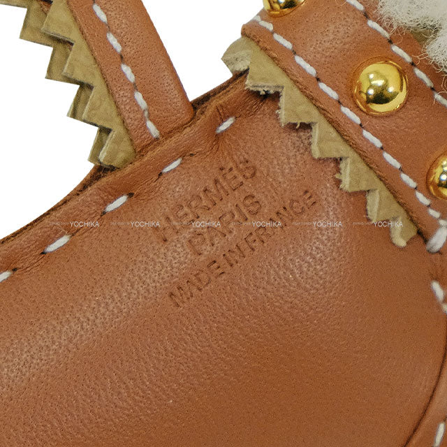 HERMES bag charm Buddy with Studs Collar Gold/Poussiere/Ecru Agneau Milo/Mouton Gold HW Stamp K[BRAND NEW][Authentic]