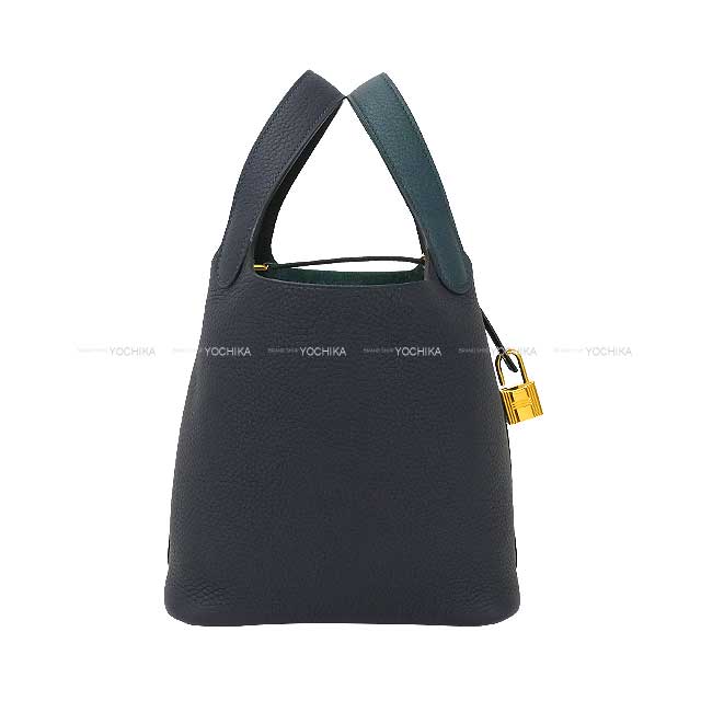 HERMES Handbag Picotin Lock 18 PM Casaque2 Vert Cypress/Bleu Nuit/Noir (Black) Taurillon Clemence Gold HW Stamp Y[ALMOST NEW][Authentic]