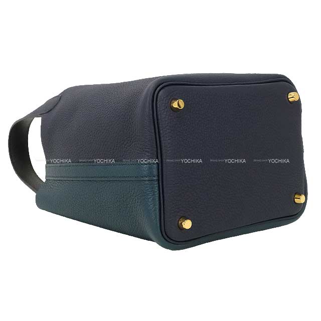 HERMES Handbag Picotin Lock 18 PM Casaque2 Vert Cypress/Bleu Nuit/Noir (Black) Taurillon Clemence Gold HW Stamp Y[ALMOST NEW][Authentic]