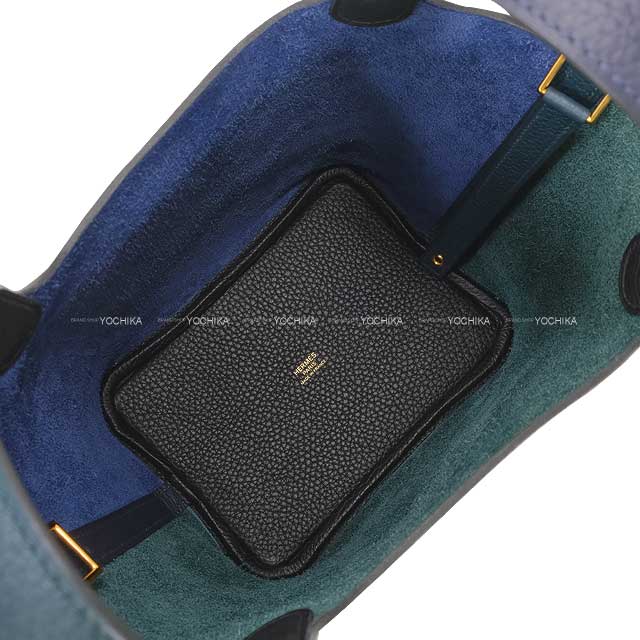 HERMES Handbag Picotin Lock 18 PM Casaque2 Vert Cypress/Bleu Nuit/Noir (Black) Taurillon Clemence Gold HW Stamp Y[ALMOST NEW][Authentic]