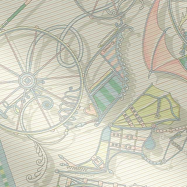 HERMES scarf Carre 45 Gavroche Carre45 Voitures en Equilibre Aqua/Menthol/Pink Silk Mousseline100%[BRAND NEW][Authentic]