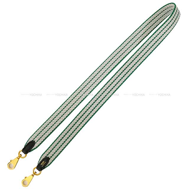 HERMES Handbag Bandouliere 25mm 85cm Sangles Cordage Vert Vertigo/Blanc (White) Toile H/Veau Swift Gold HW Stamp W[EXCELLENT][Authentic]