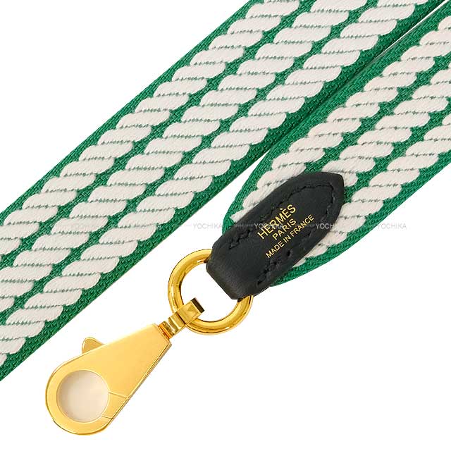 HERMES Handbag Bandouliere 25mm 85cm Sangles Cordage Vert Vertigo/Blanc (White) Toile H/Veau Swift Gold HW Stamp W[EXCELLENT][Authentic]