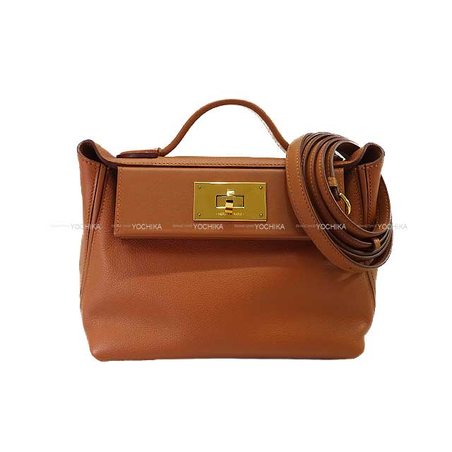 [Pre-loved] HERMES Shoulder bag Sac 24/24 21 Mini Gold Evercolor/Veau Swift Gold HW Stamp B[LIKE NEW][Authentic]