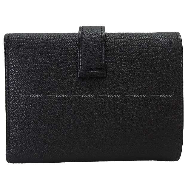 HERMES Tri-fold wallet Bearn Combine Noir (Black) Chevre Mysore Gold HW Stamp B[EXCELLENT][Authentic]