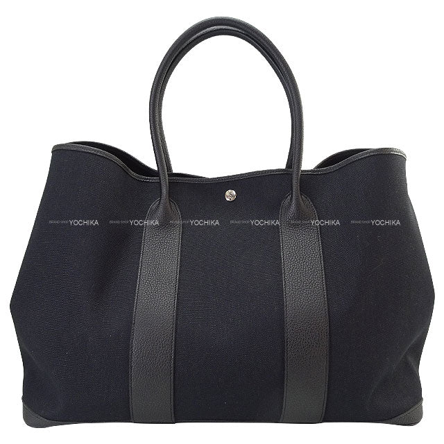 [Pre-loved] HERMES tote bag Garden Party 49 GM Voyage Noir (Black) Toile Militaire/Veau Negonda Silver HW Stamp Z[LIKE NEW][Authentic]
