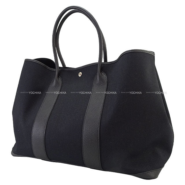 [Pre-loved] HERMES tote bag Garden Party 49 GM Voyage Noir (Black) Toile Militaire/Veau Negonda Silver HW Stamp Z[LIKE NEW][Authentic]