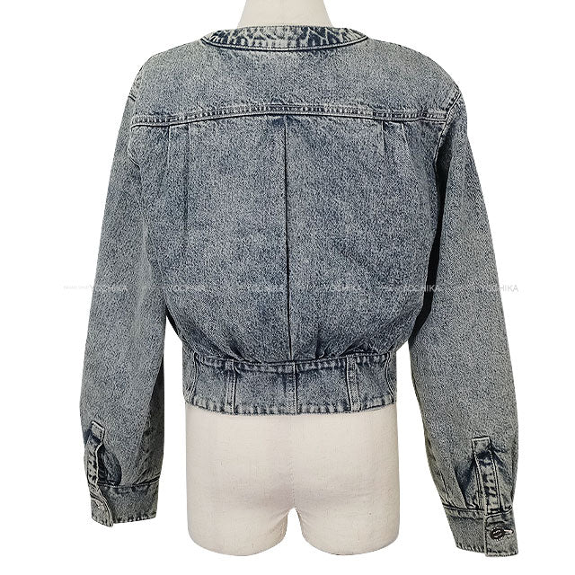 25/26 AW New CHANEL Denim jacket COCO Mark No-Collar Camellia Heart COCO Button Denim Blue Cotton /Washed Denim #34 Silver HW P80310[BRAND NEW][Authentic]