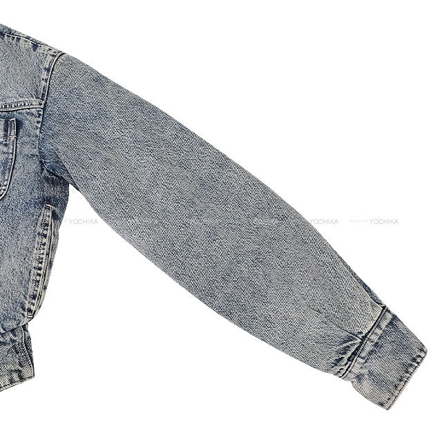 25/26 AW New CHANEL Denim jacket COCO Mark No-Collar Camellia Heart COCO Button Denim Blue Cotton /Washed Denim #34 Silver HW P80310[BRAND NEW][Authentic]