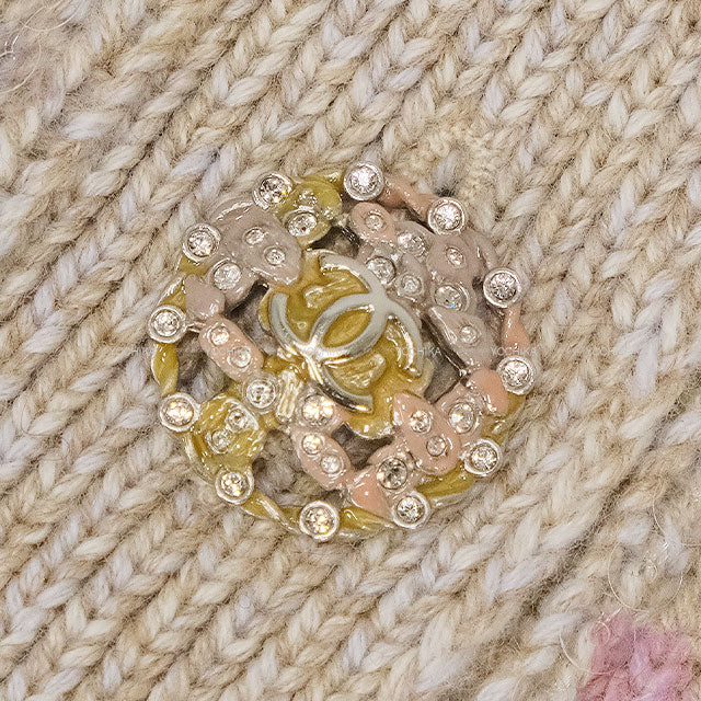 22/23 AW CHANEL Vests Knit COCO Logo Sequin Beige/Pink/Purple Cashmere #38 Champagne Gold HW P73877[EXCELLENT][Authentic]