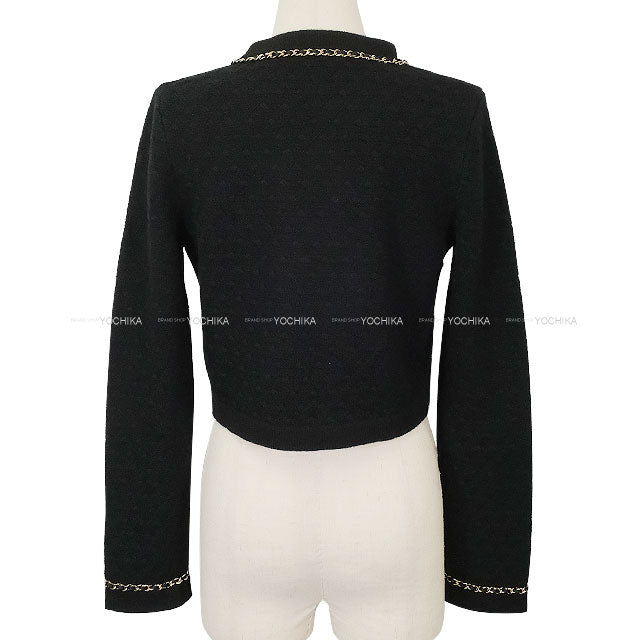 2023AW CHANEL Cardigan Short COCO Logo No-Collar Chain Noir (Black) Cashmere #34 Gold HW P75724[EXCELLENT][Authentic]