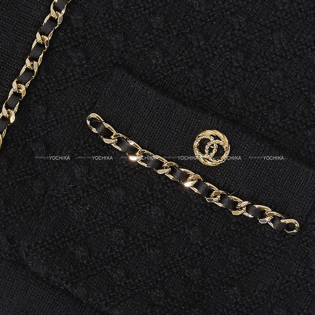 2023AW CHANEL Cardigan Short COCO Logo No-Collar Chain Noir (Black) Cashmere #34 Gold HW P75724[EXCELLENT][Authentic]