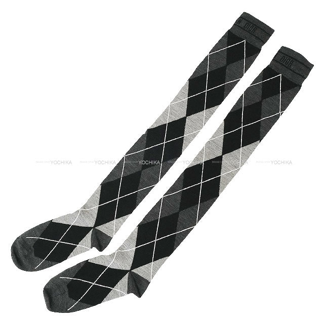 Dior Socks CHECK N Noir (Black)/Grey/Blanc (White) Wool/Nylon/Polyurethane 51SOC502I199[BRAND NEW][Authentic]