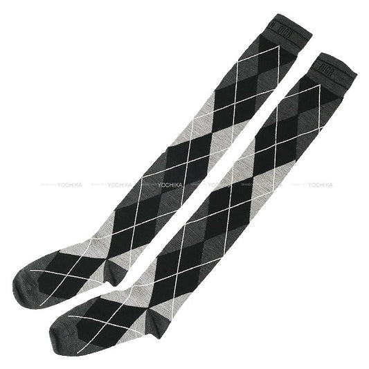 Dior Socks CHECK N Noir (Black)/Grey/Blanc (White) Wool/Nylon/Polyurethane 51SOC502I199[BRAND NEW][Authentic]