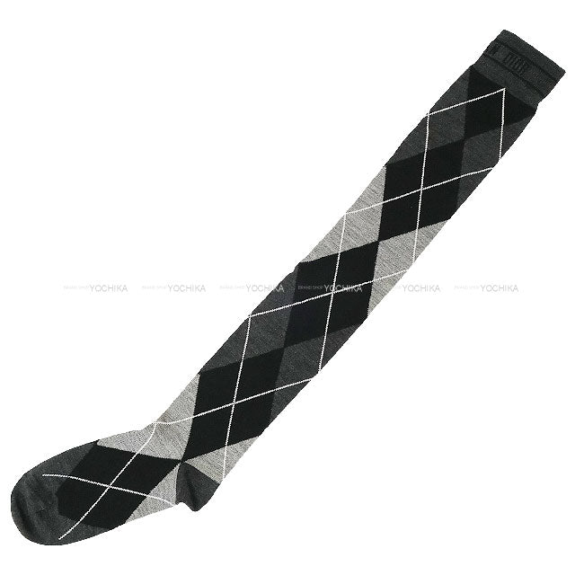 Dior Socks CHECK N Noir (Black)/Grey/Blanc (White) Wool/Nylon/Polyurethane 51SOC502I199[BRAND NEW][Authentic]