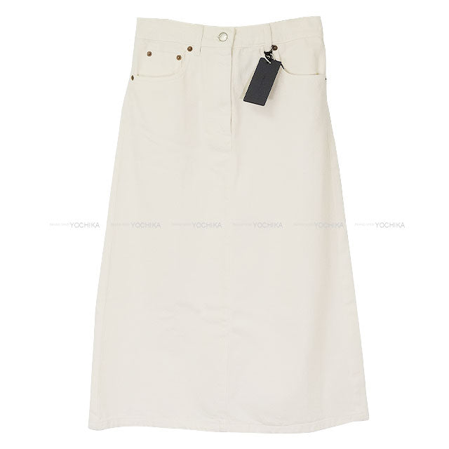 PRADA skirt Logo Plate Denim High-Rise Medium Blanc (White) Cotton #38[BRAND NEW][Authentic]