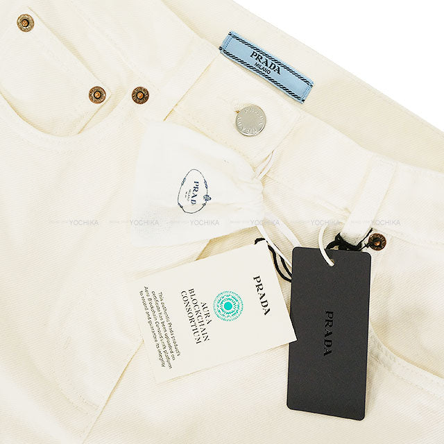 PRADA skirt Logo Plate Denim High-Rise Medium Blanc (White) Cotton #38[BRAND NEW][Authentic]
