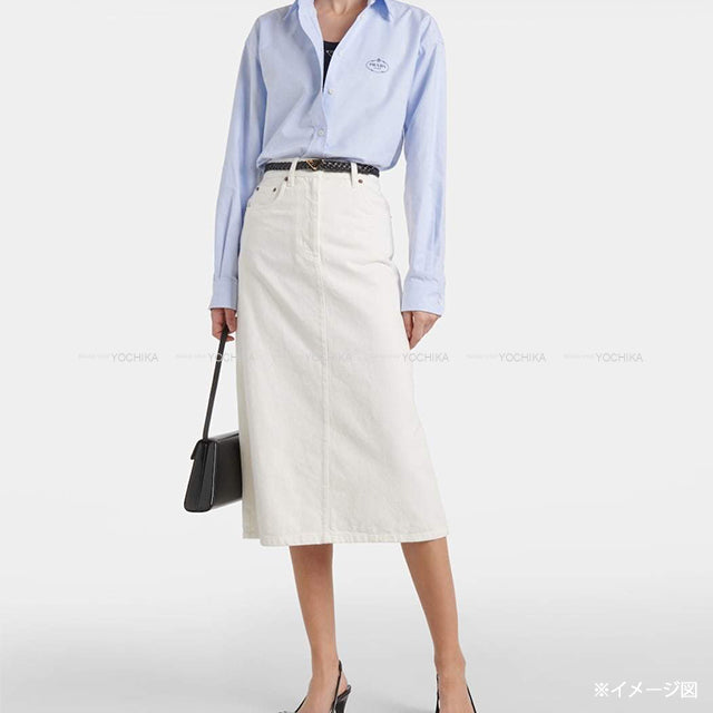 PRADA skirt Logo Plate Denim High-Rise Medium Blanc (White) Cotton #38[BRAND NEW][Authentic]
