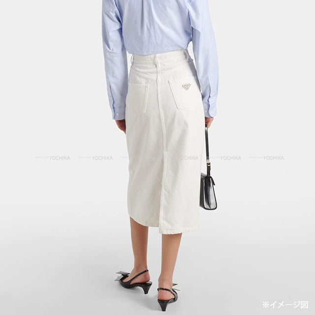 PRADA skirt Logo Plate Denim High-Rise Medium Blanc (White) Cotton #38[BRAND NEW][Authentic]