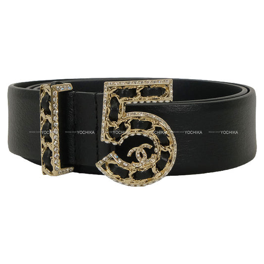 CHANEL belt No.5 Chain Logo Noir (Black) Calf 70/28 Champagne Gold HW[EXCELLENT][Authentic]