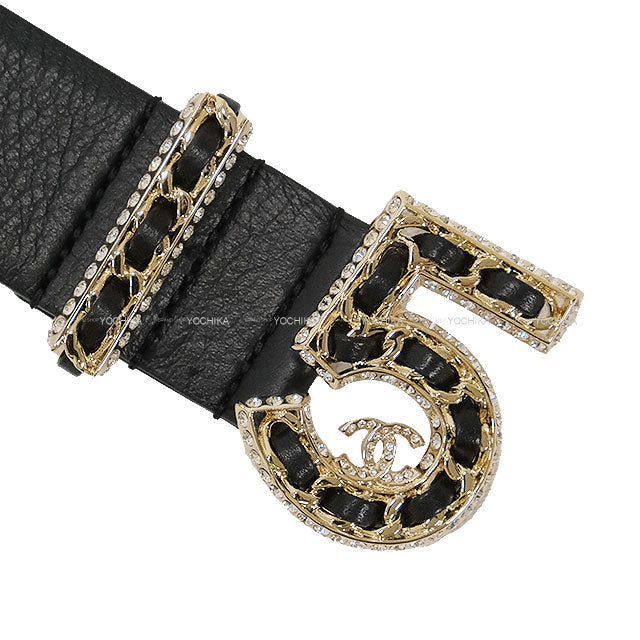 CHANEL belt No.5 Chain Logo Noir (Black) Calf 70/28 Champagne Gold HW[EXCELLENT][Authentic]