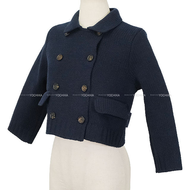 2024AW Miu Miu Tailored jacket Double-Breasted Natte Cropped Knit Navy Wool #40 MMJ115[EXCELLENT][Authentic]