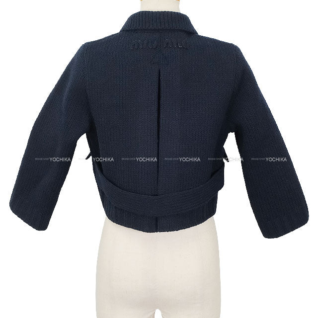 2024AW Miu Miu Tailored jacket Double-Breasted Natte Cropped Knit Navy Wool #40 MMJ115[EXCELLENT][Authentic]