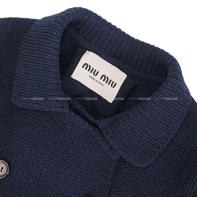 2024AW Miu Miu Tailored jacket Double-Breasted Natte Cropped Knit Navy Wool #40 MMJ115[EXCELLENT][Authentic]