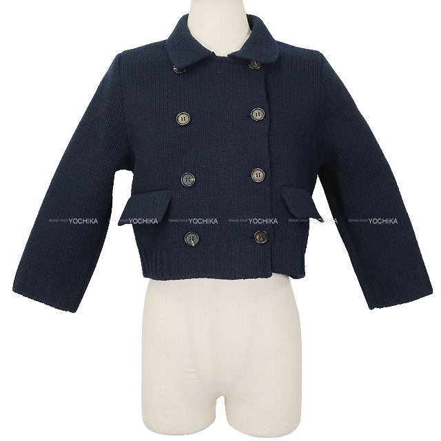 2024AW Miu Miu Tailored jacket Double-Breasted Natte Cropped Knit Navy Wool #40 MMJ115[EXCELLENT][Authentic]
