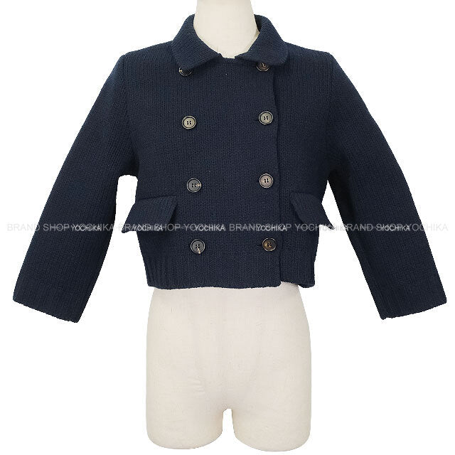 2024AW Miu Miu Tailored jacket Double-Breasted Natte Cropped Knit Navy Wool #40 MMJ115[EXCELLENT][Authentic]