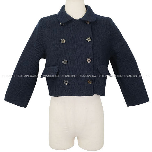 2024AW Miu Miu Tailored jacket Double-Breasted Natte Cropped Knit Navy Wool #40 MMJ115[EXCELLENT][Authentic]