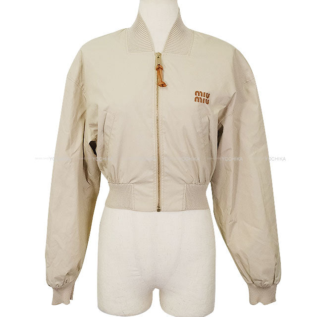Miu Miu Blouson Panama Cotton Cropped Jacket Ivory Cotton/Polyester #36 Champagne Gold HW ML1050[BRAND NEW][Authentic]