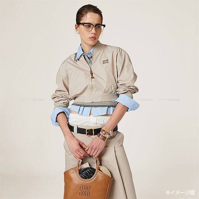 Miu Miu Blouson Panama Cotton Cropped Jacket Ivory Cotton/Polyester #36 Champagne Gold HW ML1050[BRAND NEW][Authentic]