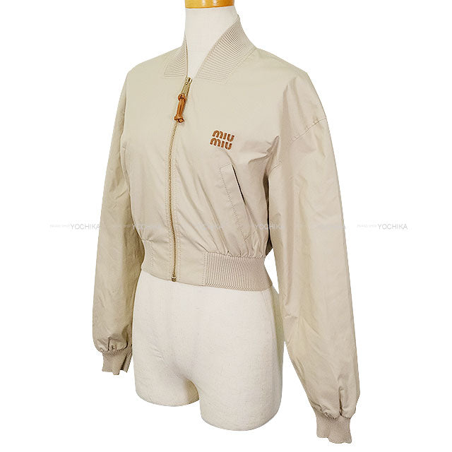 Miu Miu Blouson Panama Cotton Cropped Jacket Ivory Cotton/Polyester #36 Champagne Gold HW ML1050[BRAND NEW][Authentic]