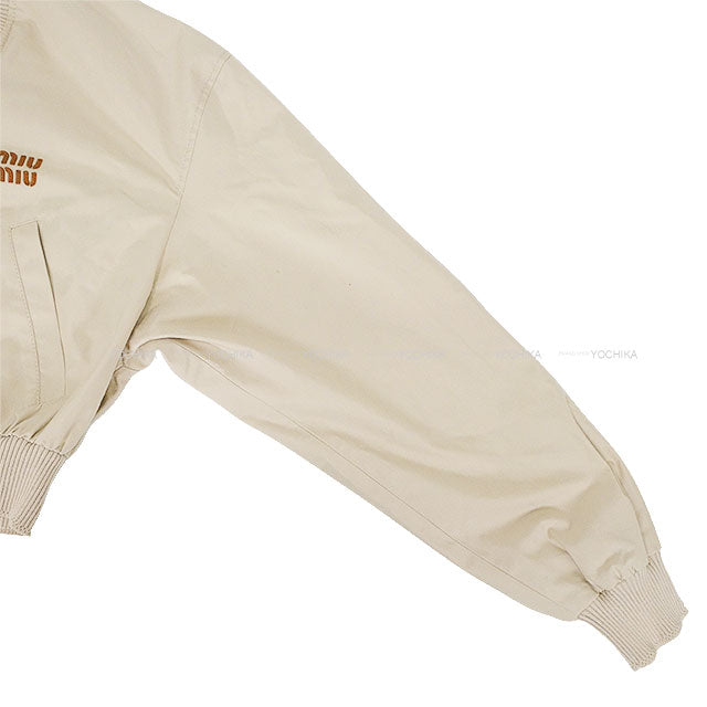 Miu Miu Blouson Panama Cotton Cropped Jacket Ivory Cotton/Polyester #36 Champagne Gold HW ML1050[BRAND NEW][Authentic]