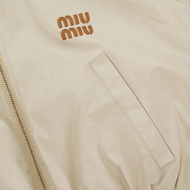 Miu Miu Blouson Panama Cotton Cropped Jacket Ivory Cotton/Polyester #36 Champagne Gold HW ML1050[BRAND NEW][Authentic]