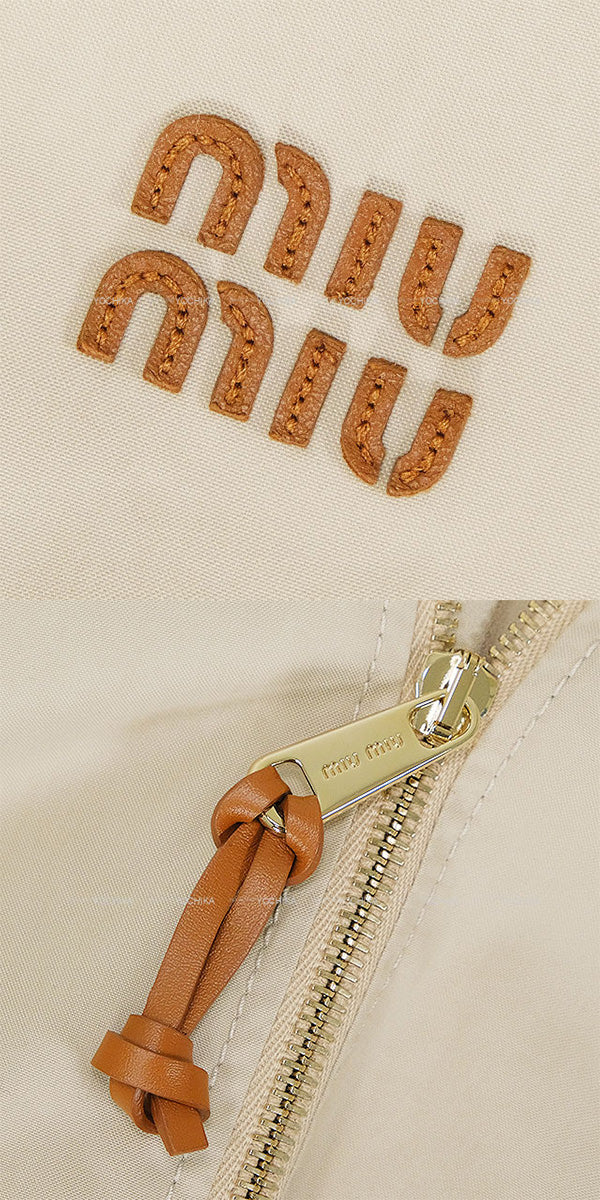 Miu Miu Blouson Panama Cotton Cropped Jacket Ivory Cotton/Polyester #36 Champagne Gold HW ML1050[BRAND NEW][Authentic]