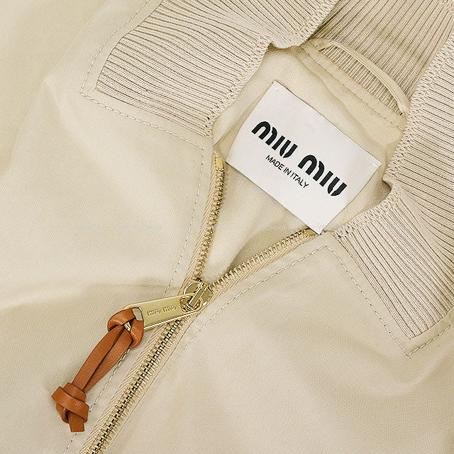 Miu Miu Blouson Panama Cotton Cropped Jacket Ivory Cotton/Polyester #36 Champagne Gold HW ML1050[BRAND NEW][Authentic]