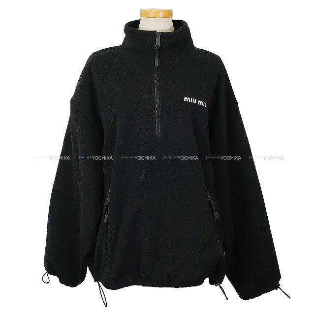 [Pre-loved] Miu Miu Sweat Shirt Logo Fleece Half-Zip Noir (Black) Polyester/Recycle Polyester #XS MJL043[LIKE NEW][Authentic]
