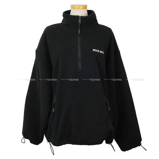[Pre-loved] Miu Miu Sweat Shirt Logo Fleece Half-Zip Noir (Black) Polyester/Recycle Polyester #XS MJL043[LIKE NEW][Authentic]